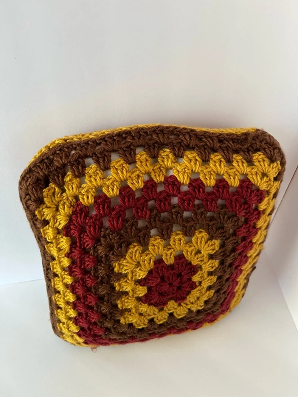 Handmade Crochet Knit Pillow Boho Granny Retro Multicolored 12x12 Reversible